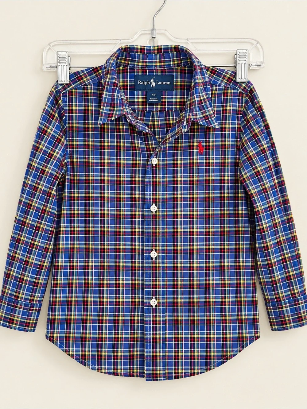 RALPH LAUREN Boys S Plaid Button-Down Dress Shirt, Blue/Red/Yellow 4T